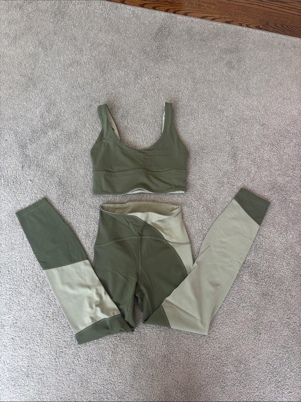Olive Two-Tone Active Set - Crop Top & Leggings